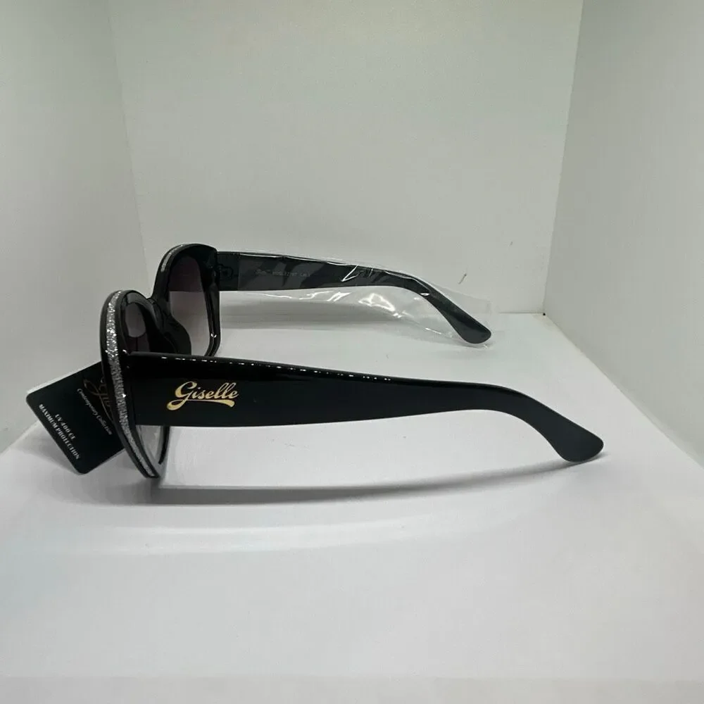 Giselle Oversized Black Sunglasses UV400 Glam Rhinestone Accent